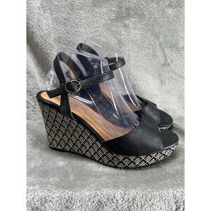 VTG Mudd Y2K Platform Chunky Wedges Size 9 Faux Leather Sandals Black MDJOCELYN